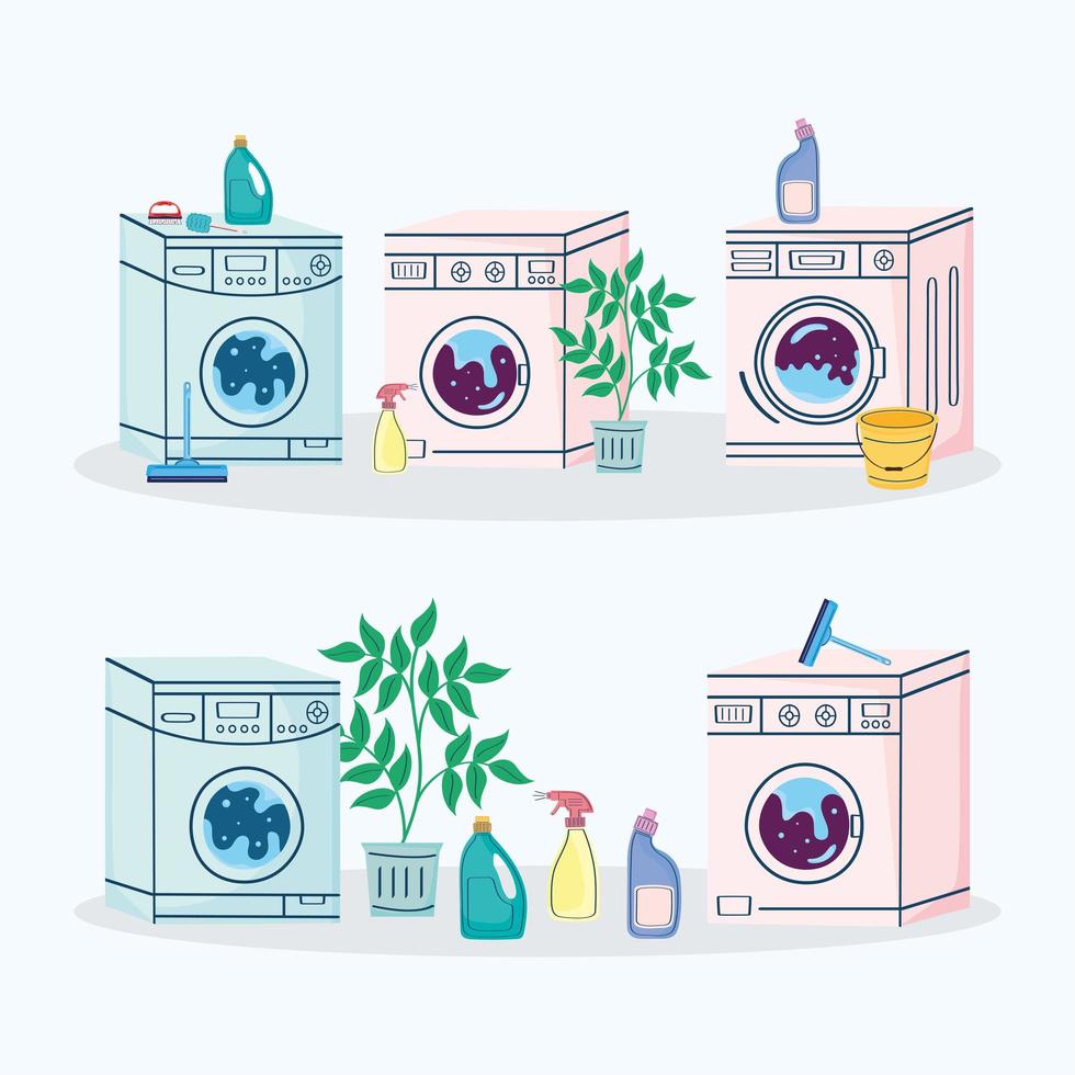 five washing machines vector