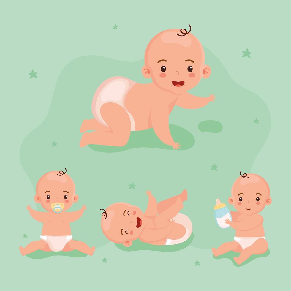 pequeños bebés cuatro personajes vector