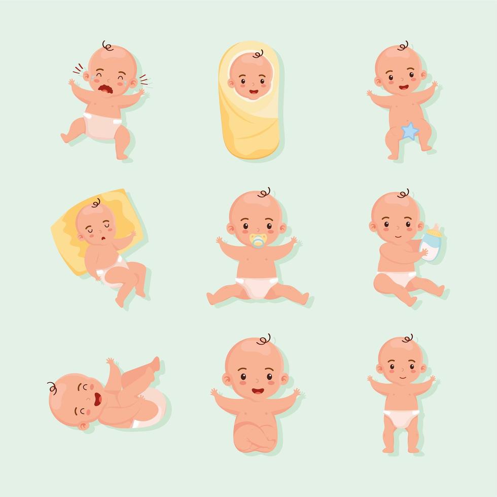 nine little babies characters vector