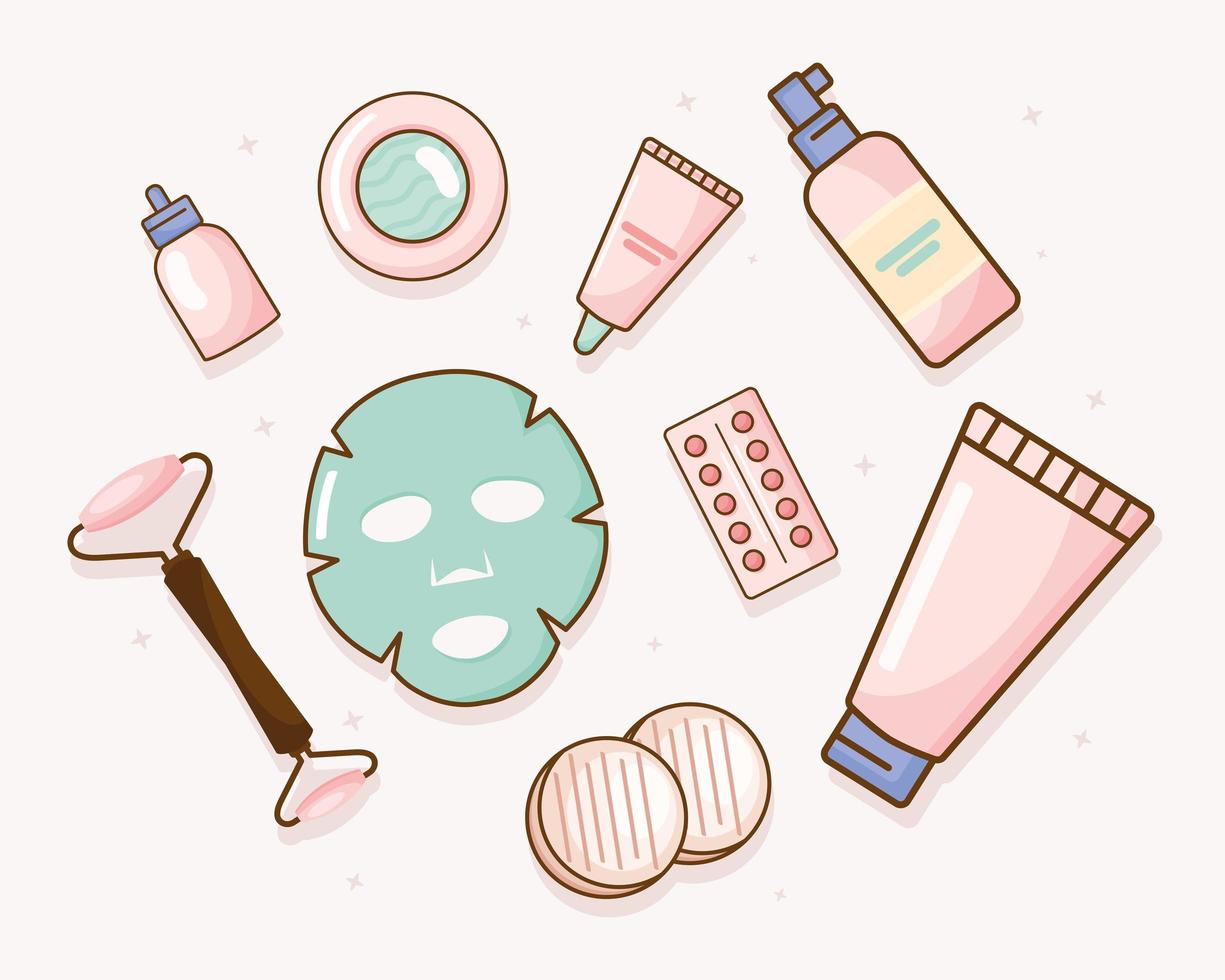 skincare products nine icons vector