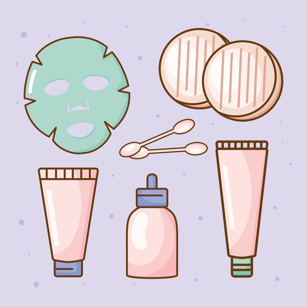 skincare products six icons vector