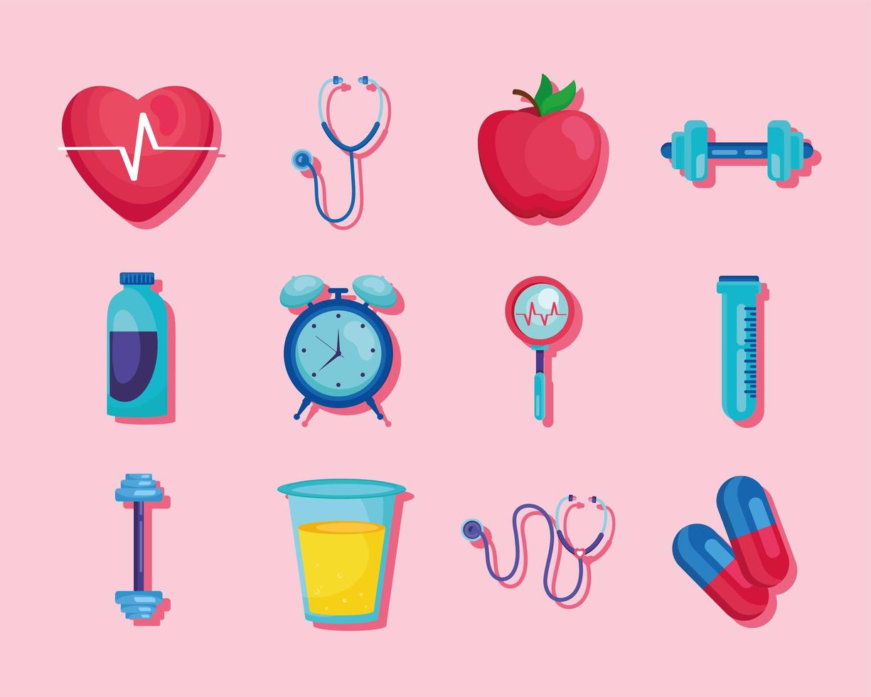 twelve health care icons vector