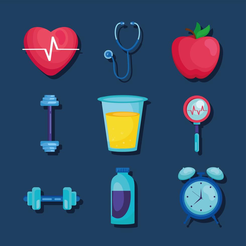 nine health care icons vector