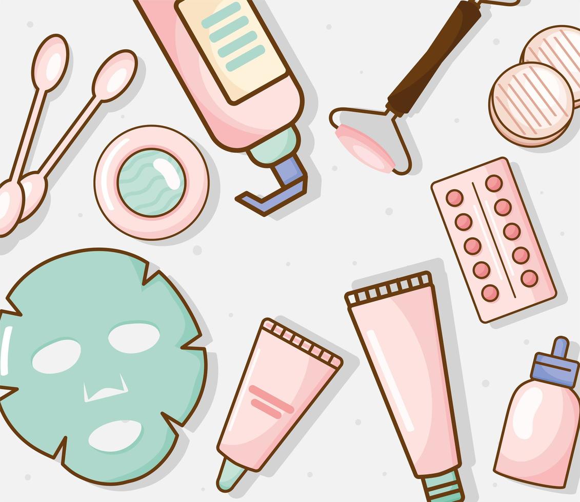 skincare products icons pattern vector