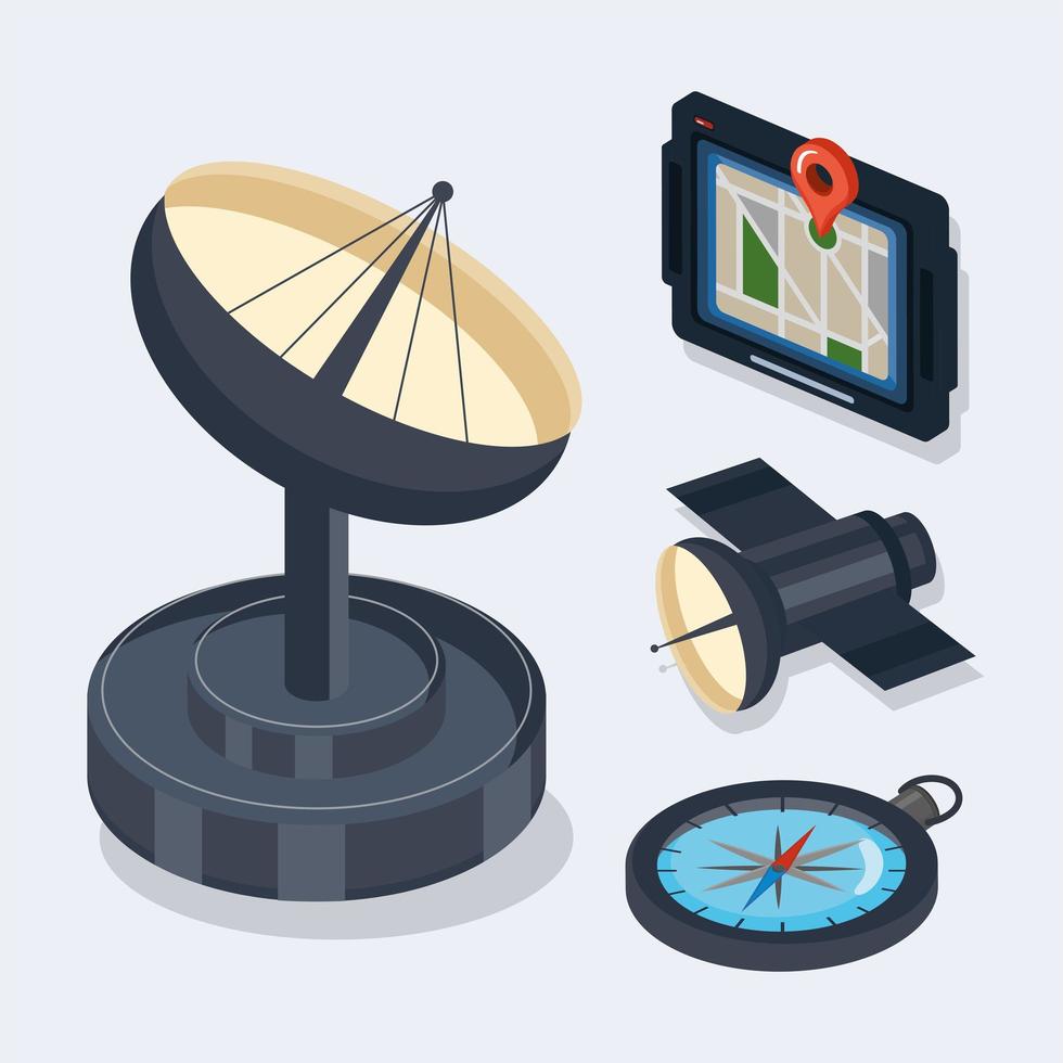 cuatro iconos de tecnología gps vector