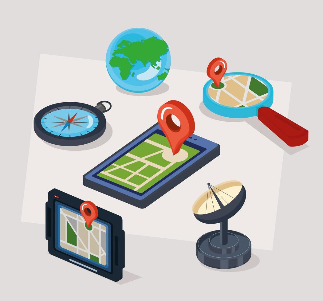 gps technology six items vector