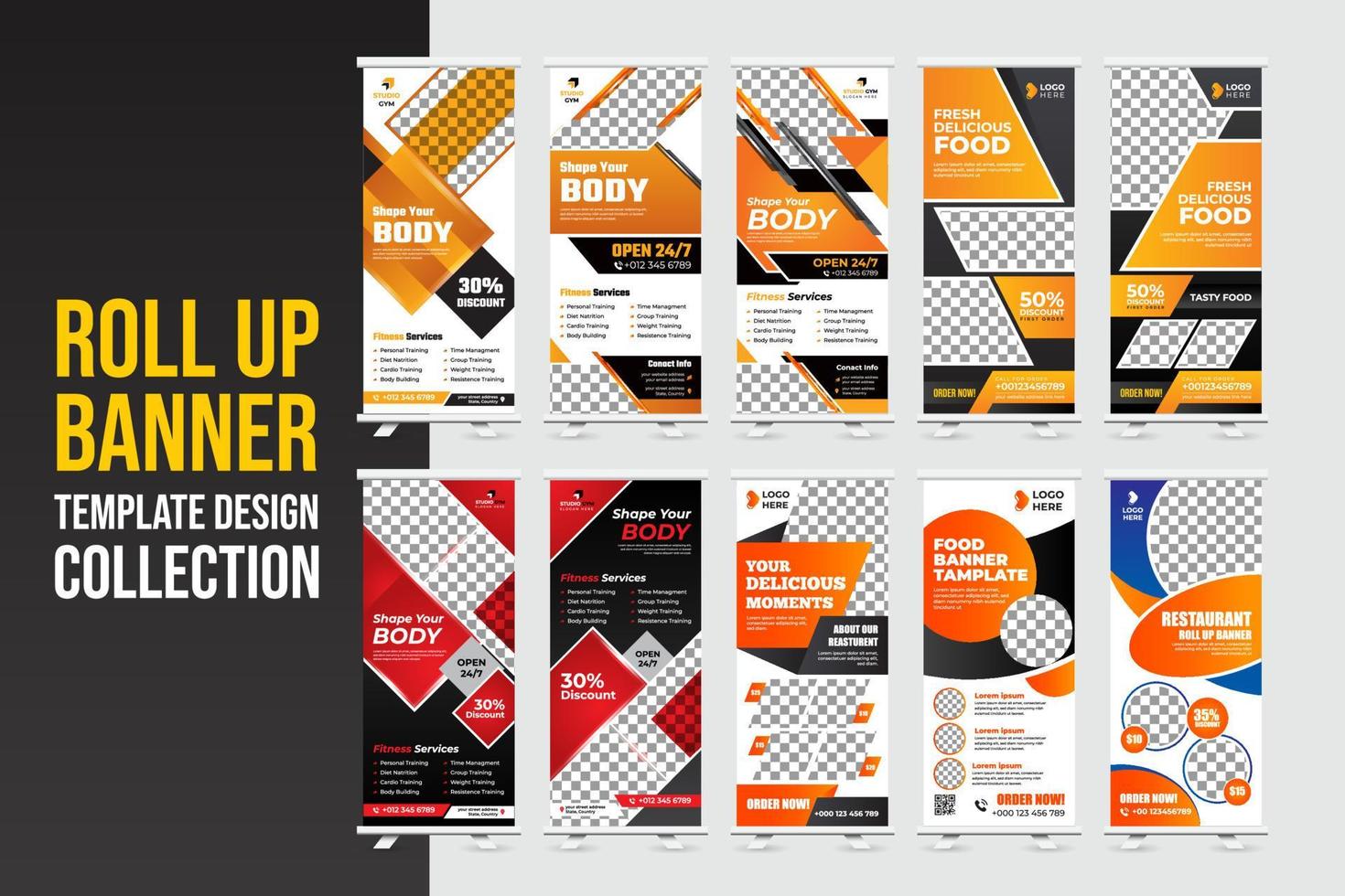 Modern Roll Up Banner Template Bundle Collection vector