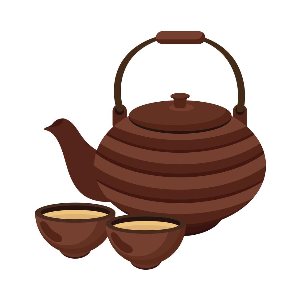 chinese teapot and cups vector