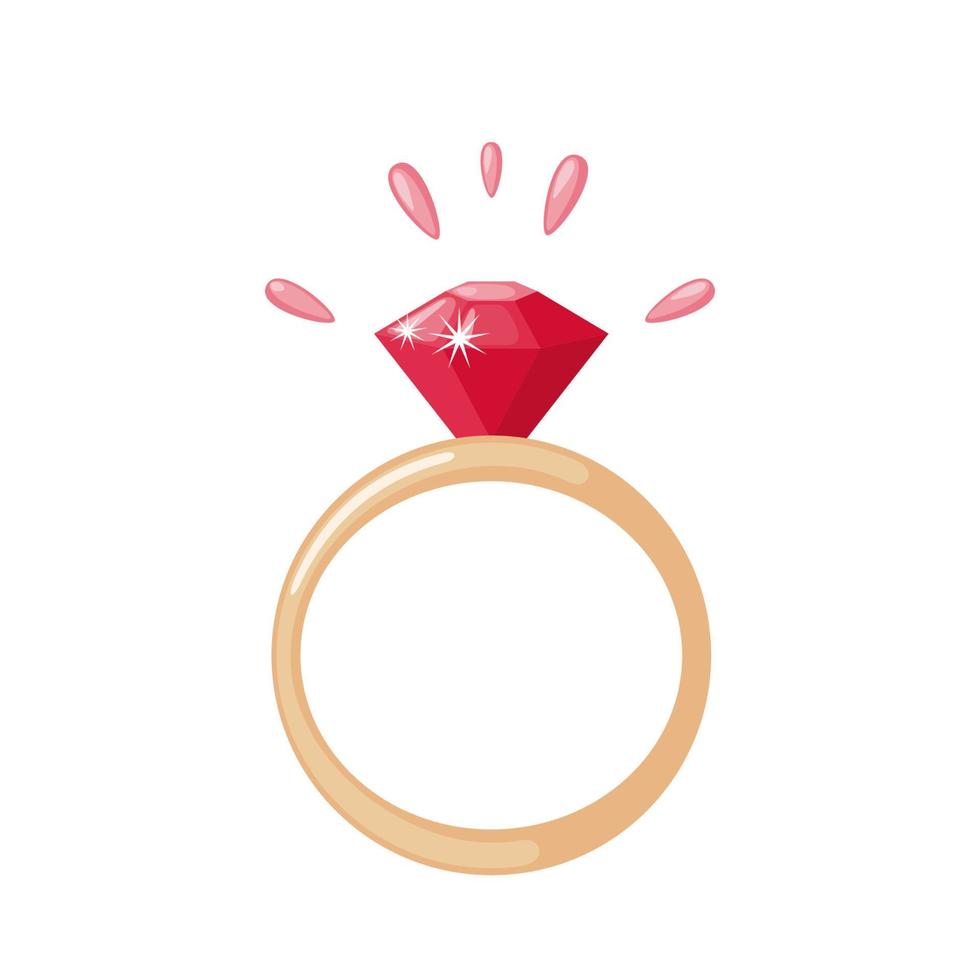 Diamond Ring icon in flat style. Shiny jeweled ring. Expensive rich jewelery concept. Design element for wedding. Vector illustration.