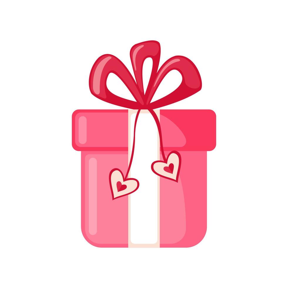 caja de regalo con corazones de color rosa en estilo plano aislado
