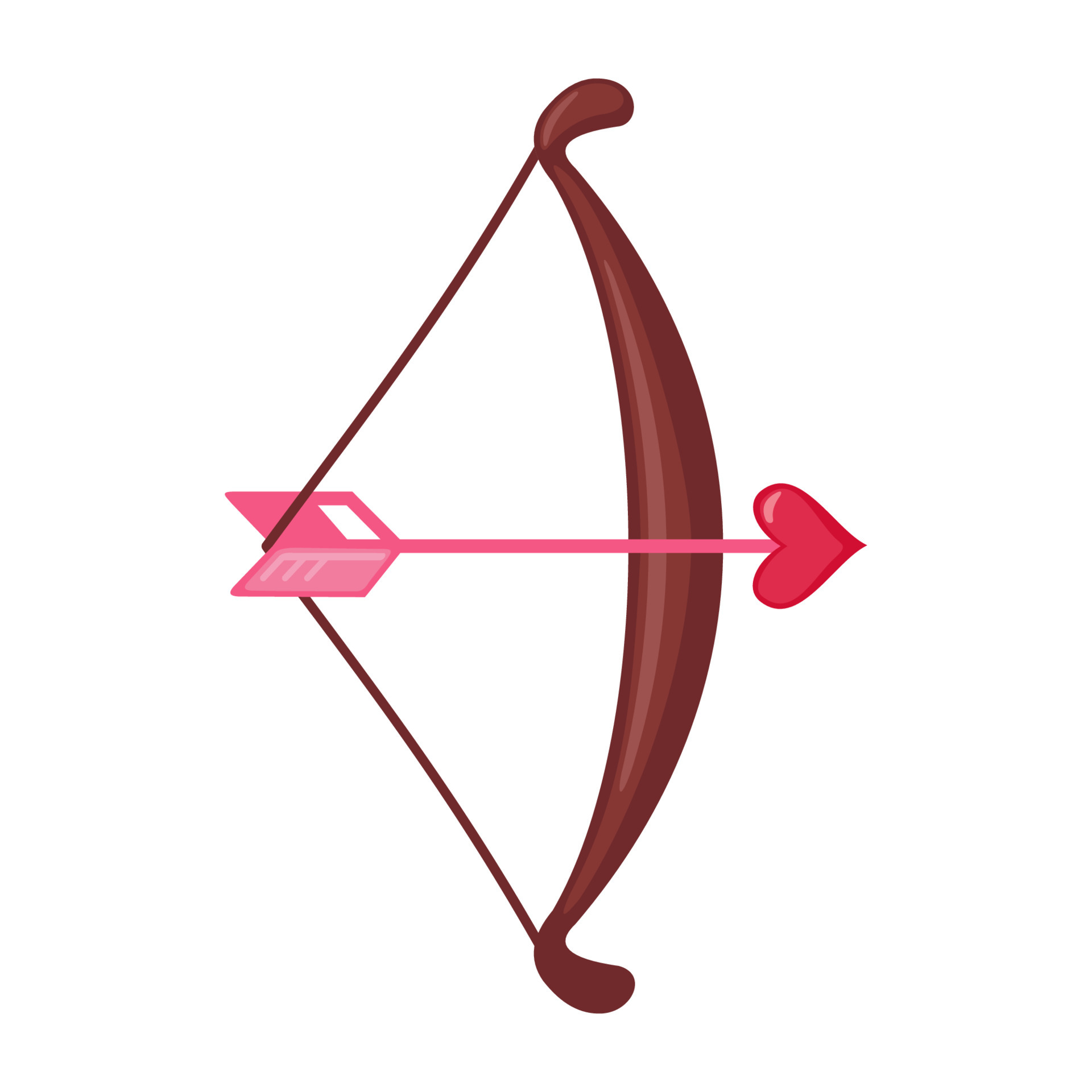 arco de Cupido y una flecha con un icono de corazón en estilo plano aislado sobre fondo blanco