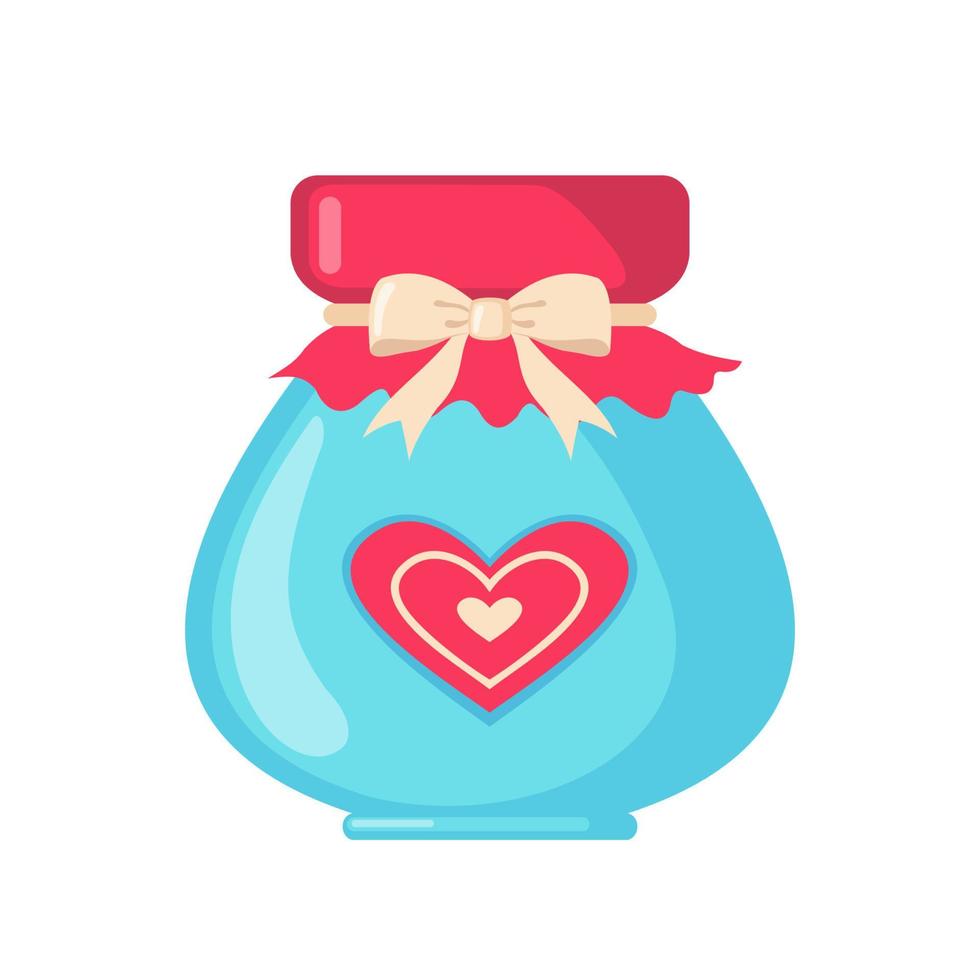 Jar with pink hearts inside icon in flat style isolated on white background. Love concept. Design element for wedding or Valentines day. Vector illustration.