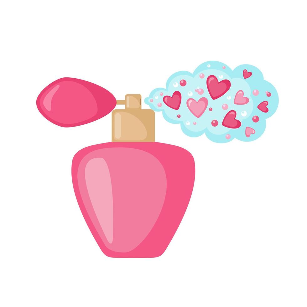 Perfume icon with hearts cloud in flat style isolated on white background. Love concept. Design element for Valentine's day or Wedding. Vector illustration.