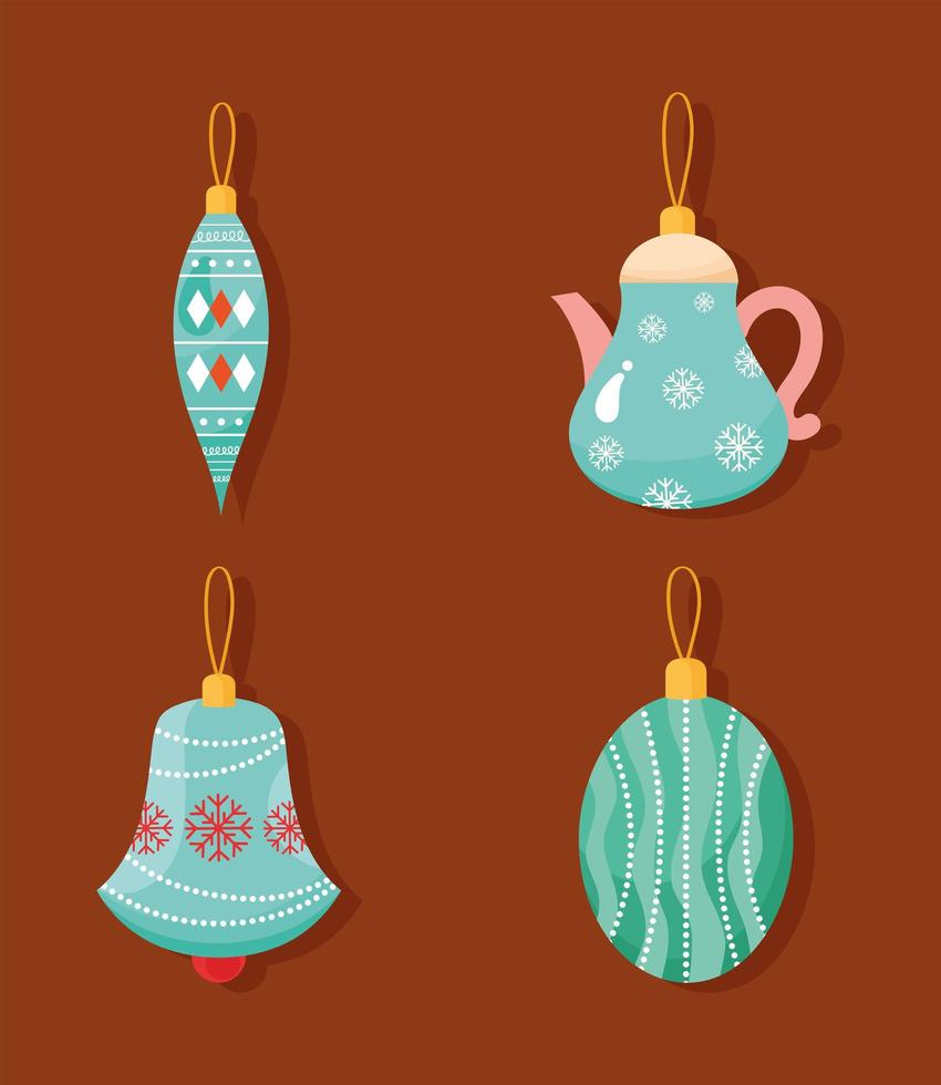 cuatro iconos de decoraciones navideñas vector