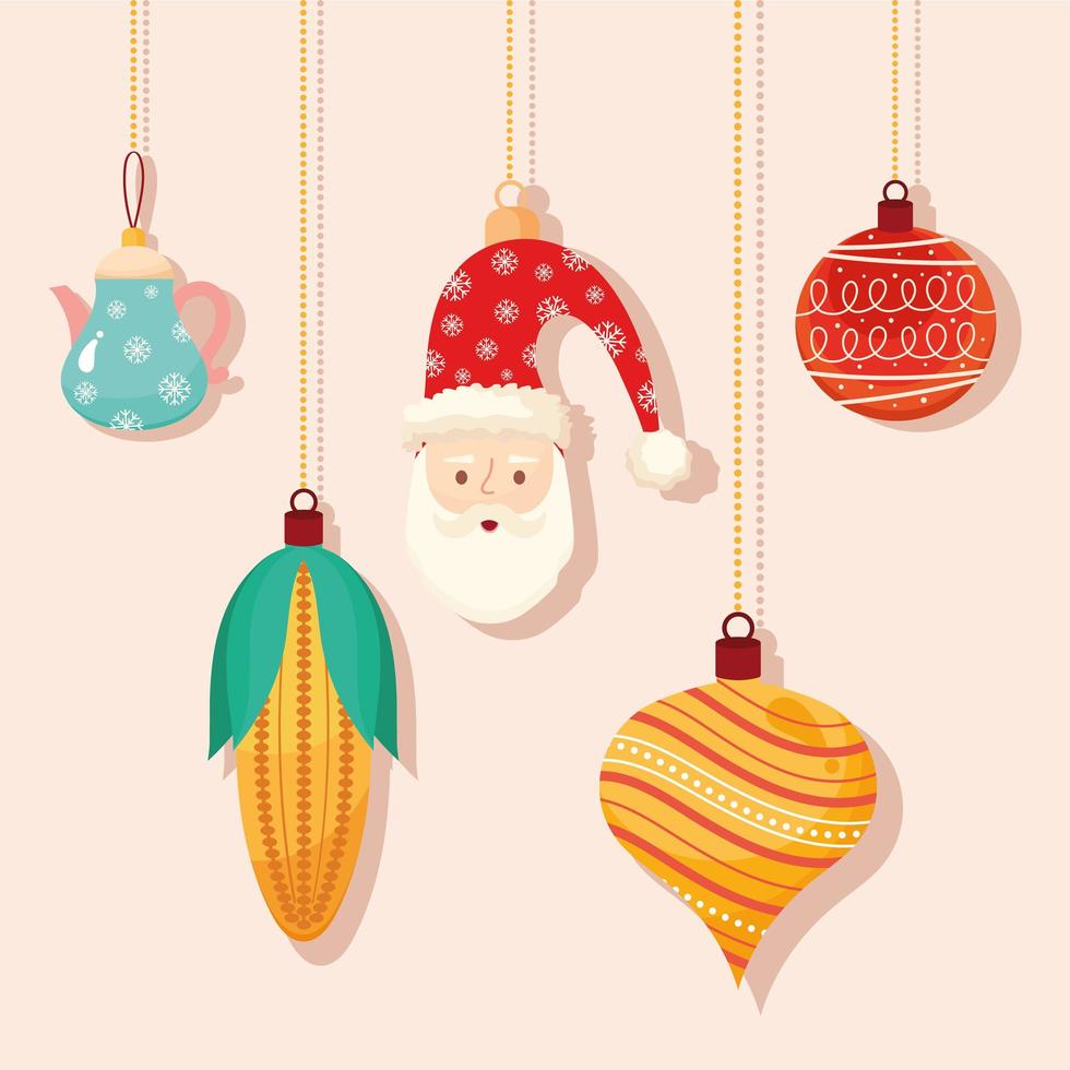 christmas decorations five icons vector