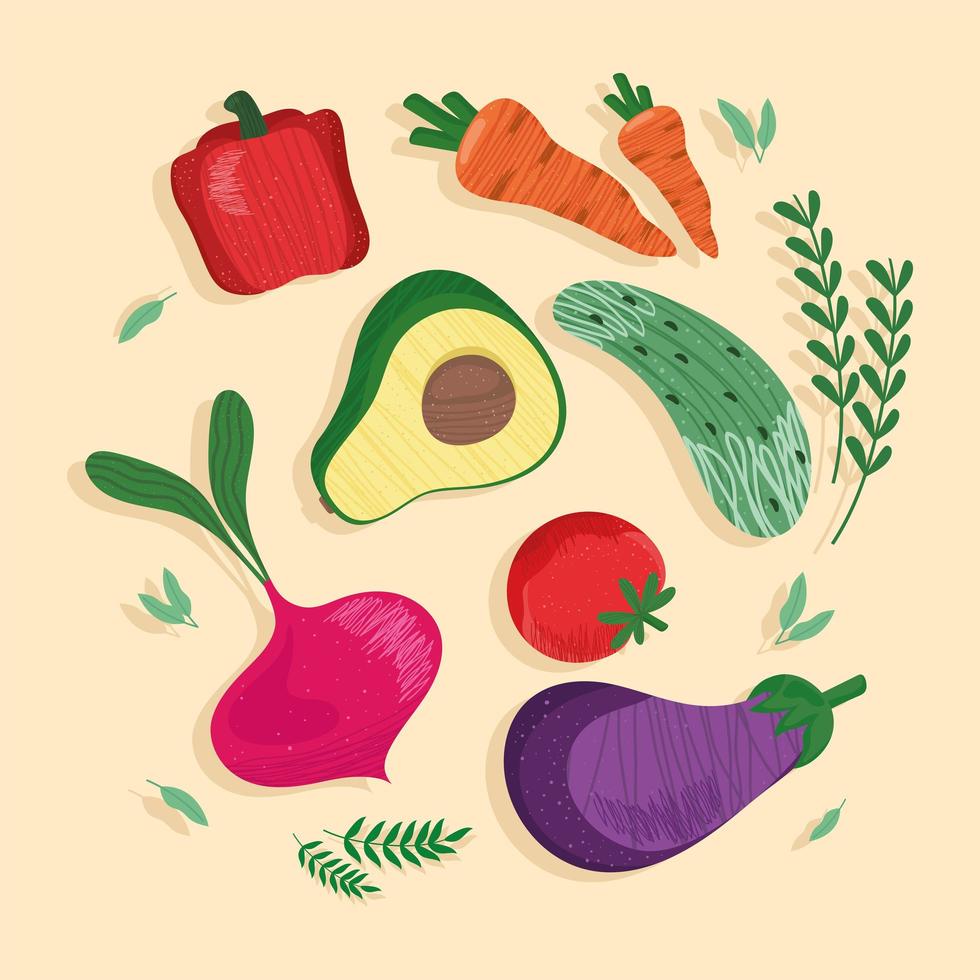 eight fresh vegetables icons vector