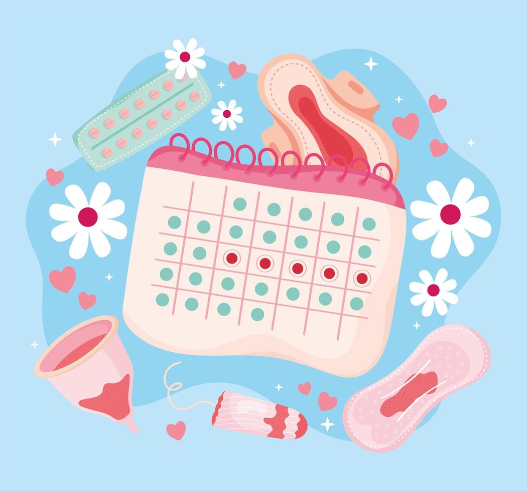 seis iconos del período de la menstruación vector