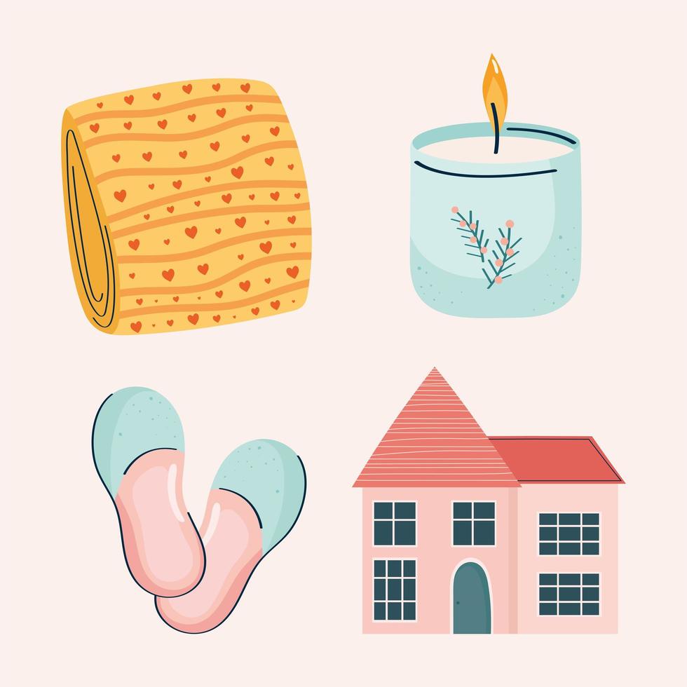 four home cute icons vector