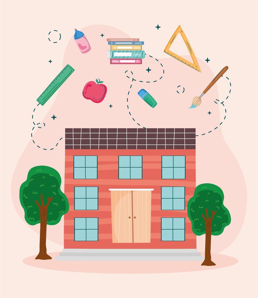 school building and supplies vector