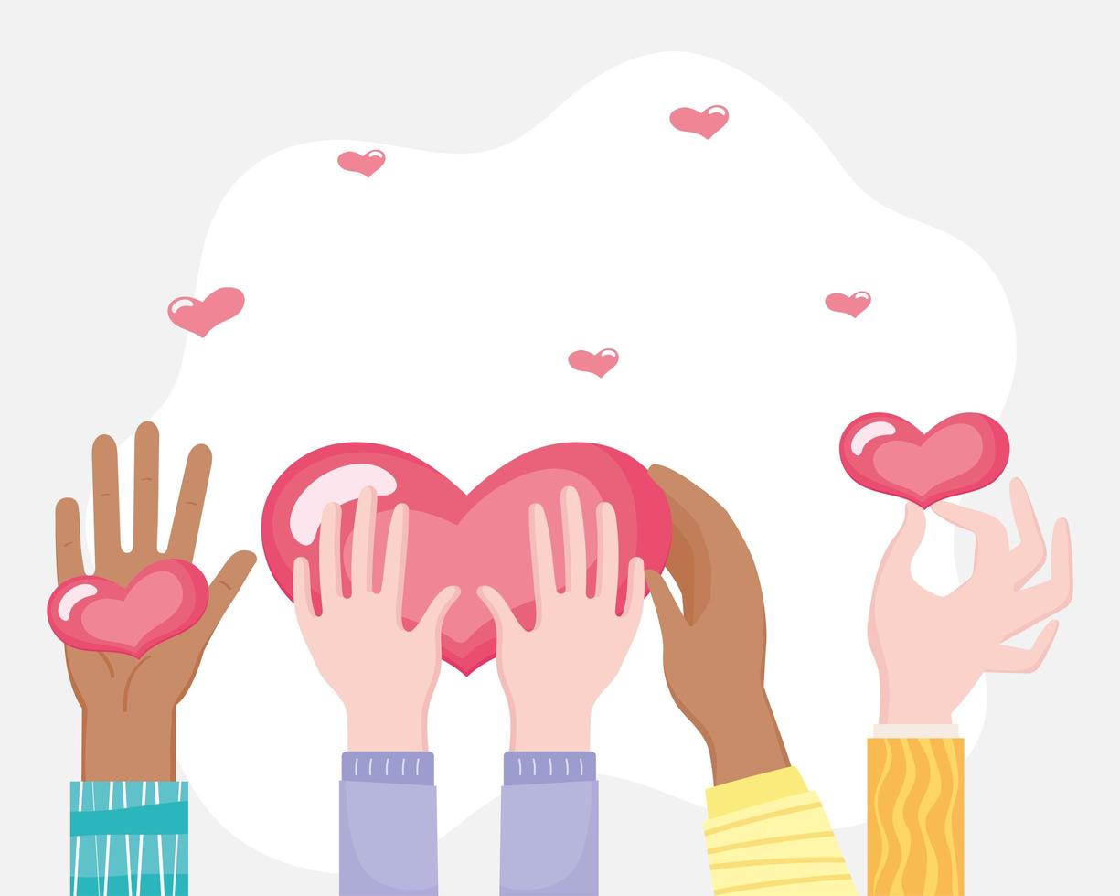 hands human giving hearts vector