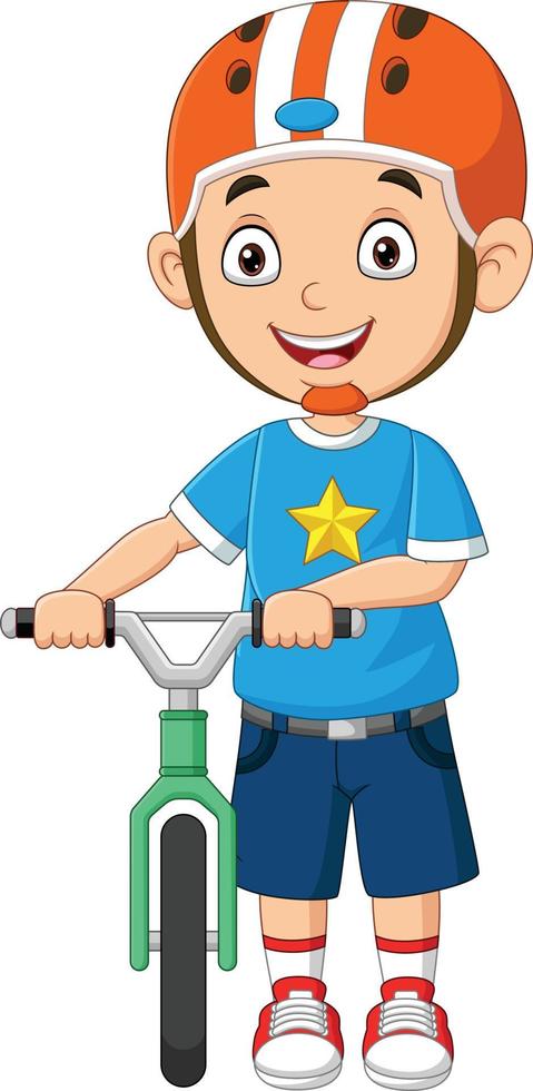 Cute little boy cartoon with bicycle vector