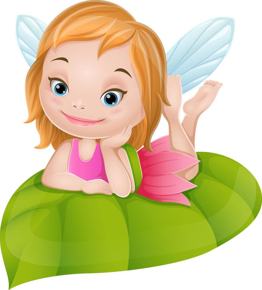 Cartoon little fairy on green leaf vector