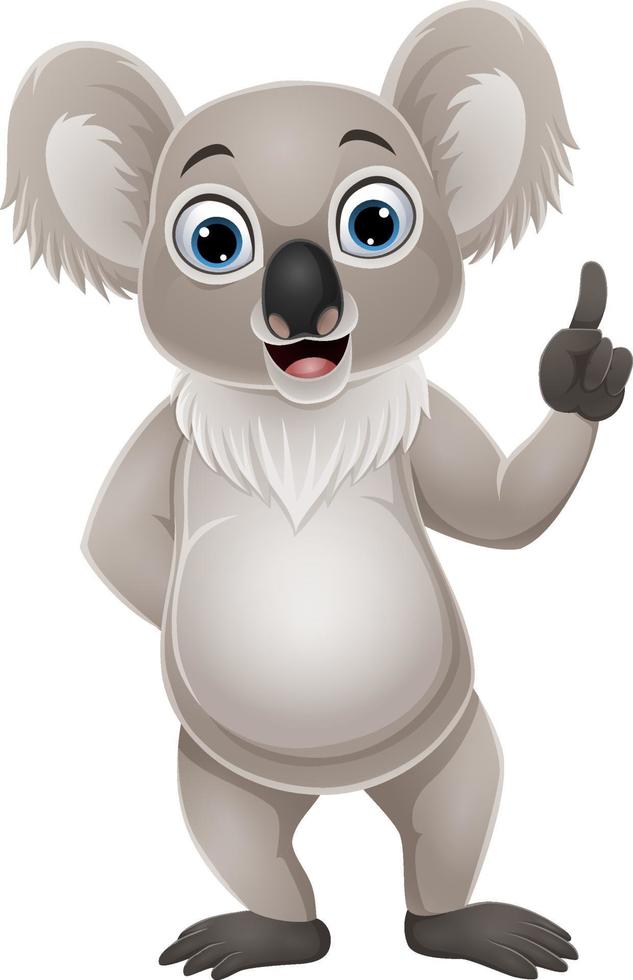 pequeño koala de dibujos animados apuntando hacia arriba vector