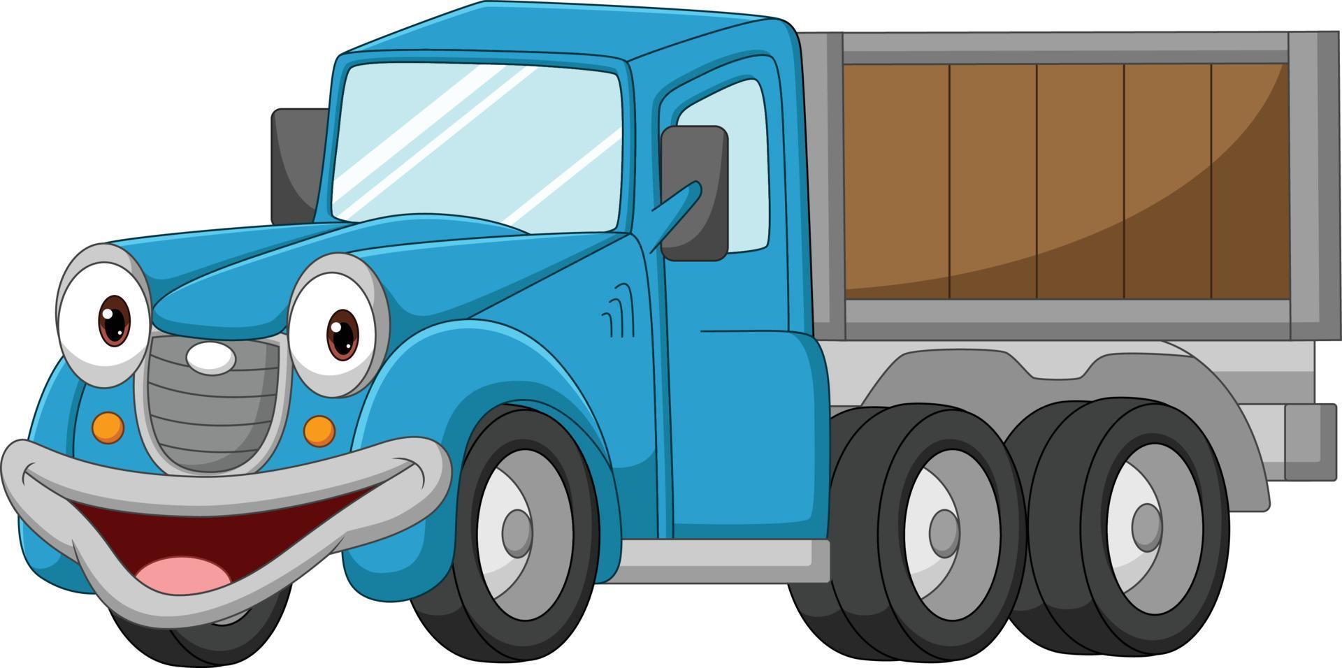 personaje de dibujos animados divertido camión azul vector