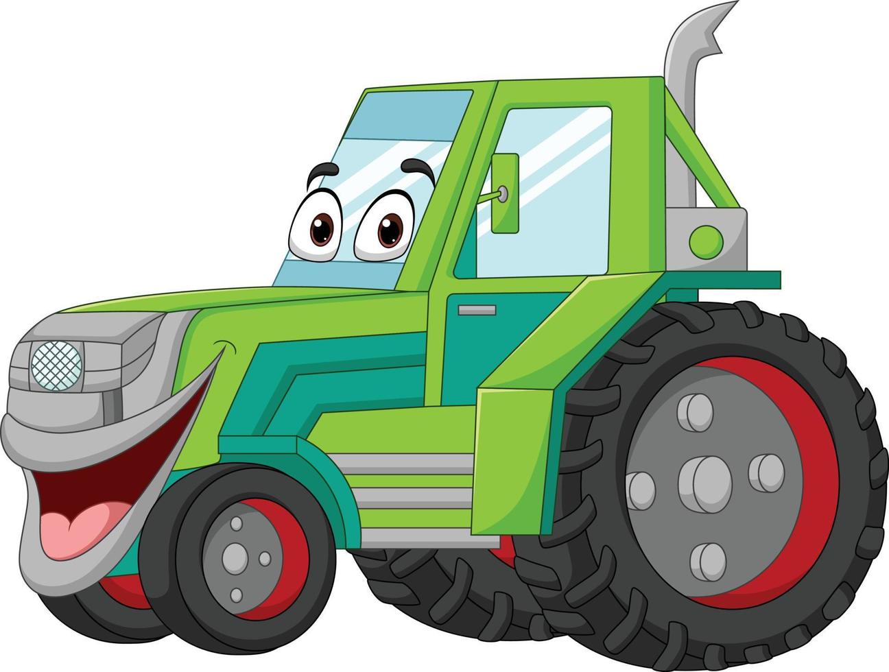 Cartoon funny green tractor mascot character vector