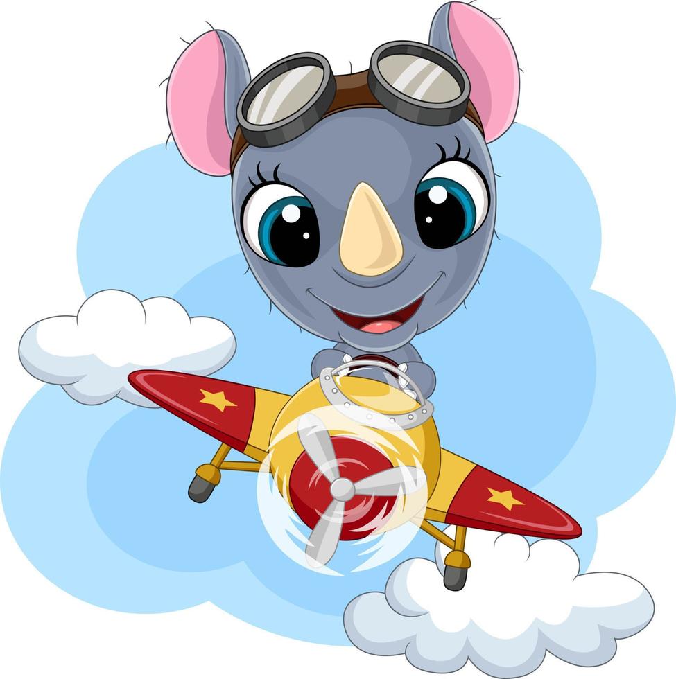 Cartoon baby rhino riding rocket vector