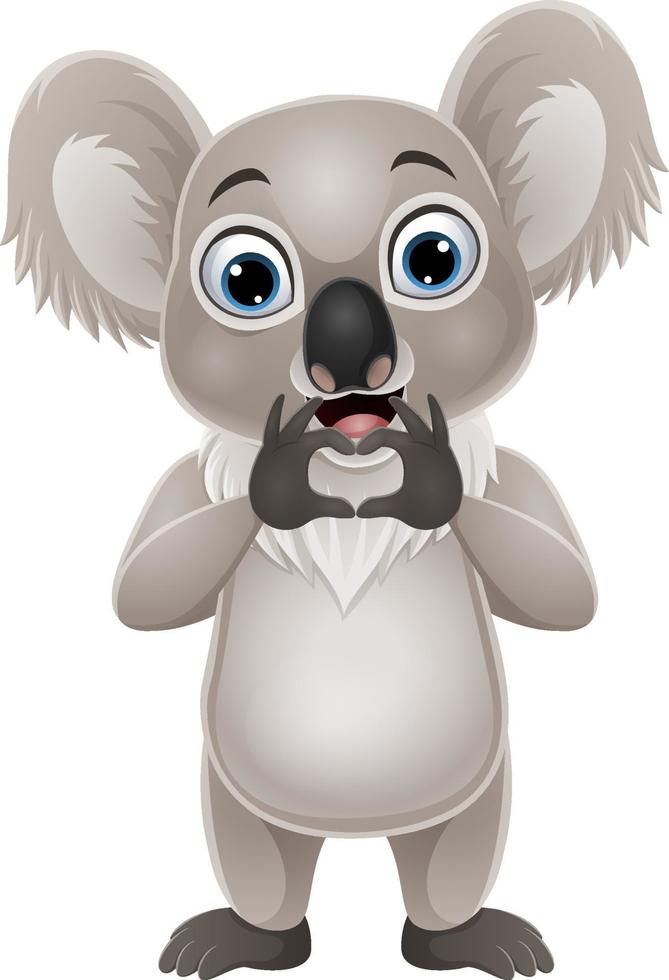 pequeño koala de dibujos animados haciendo gesto de corazón de mano vector