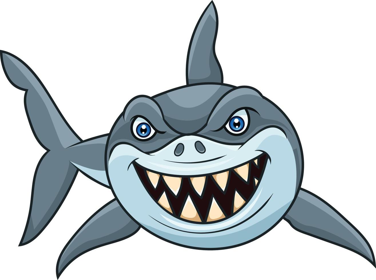 tiburón enojado de dibujos animados aislado sobre fondo blanco vector