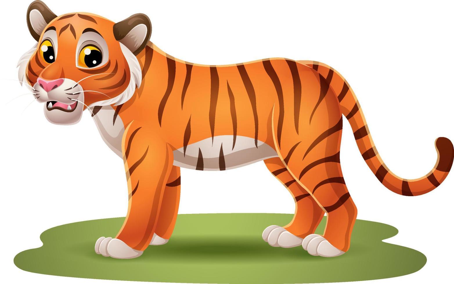tigre divertido de dibujos animados en la hierba vector