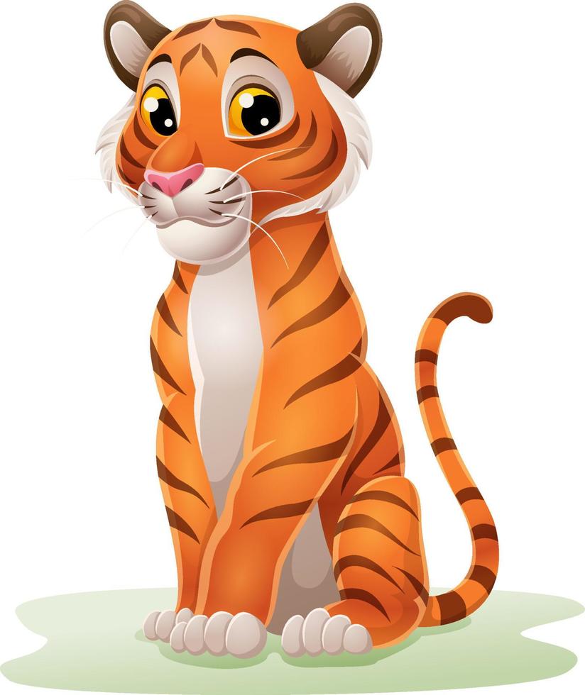 Cartoon funny tiger sitting in the grass vector