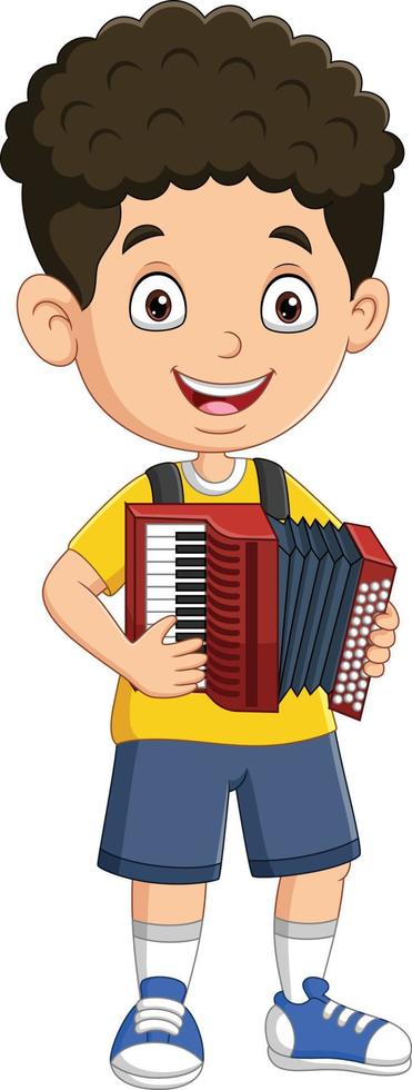 Cartoon little boy playing an accordion vector