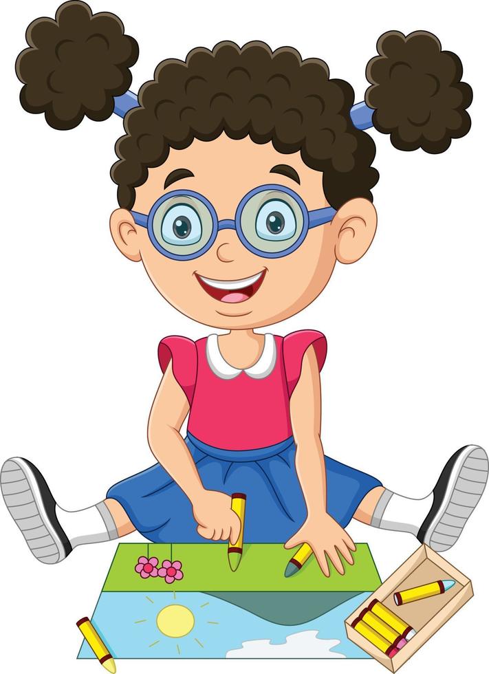 Little girl painting and coloring on a canvas vector