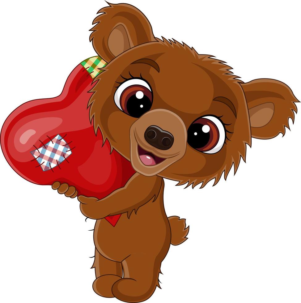 Cartoon baby bear holding red heart vector