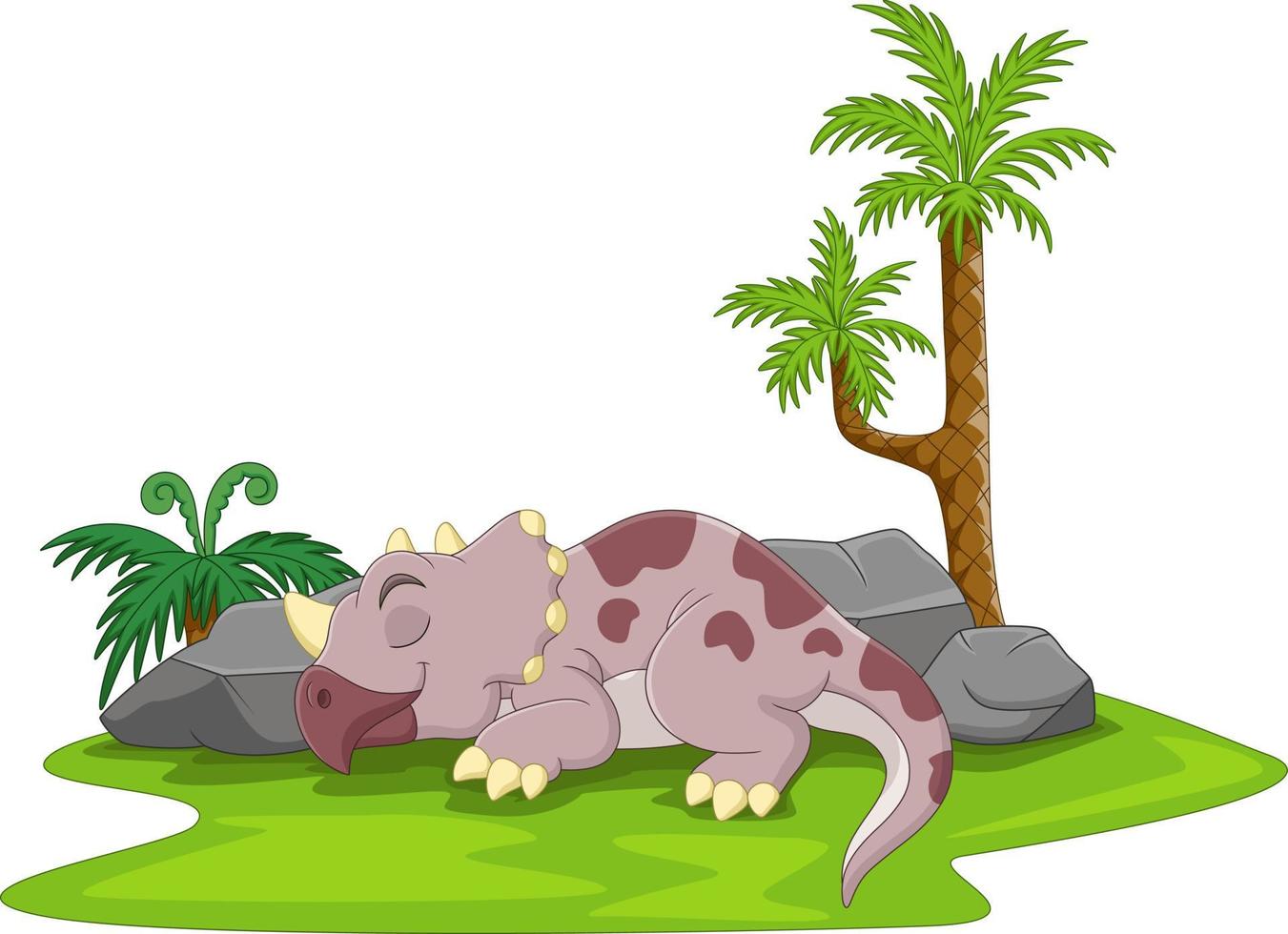 dibujos animados divertido triceratops dinosaurio durmiendo vector