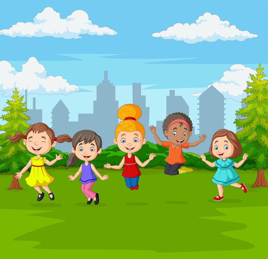 Happy children jumping on the park vector