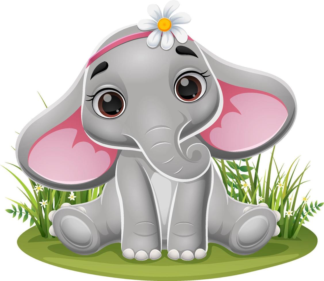 Cartoon baby elephant sitting in the grass 5332291 Vector Art at ...