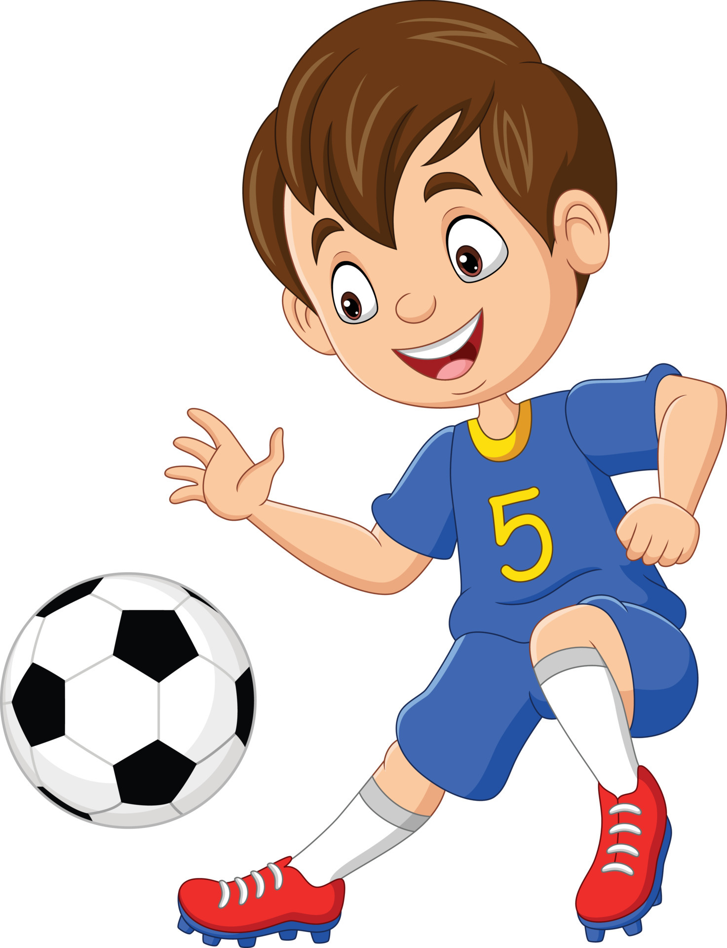 Cartoon little boy playing football 5332298 Vector Art at Vecteezy