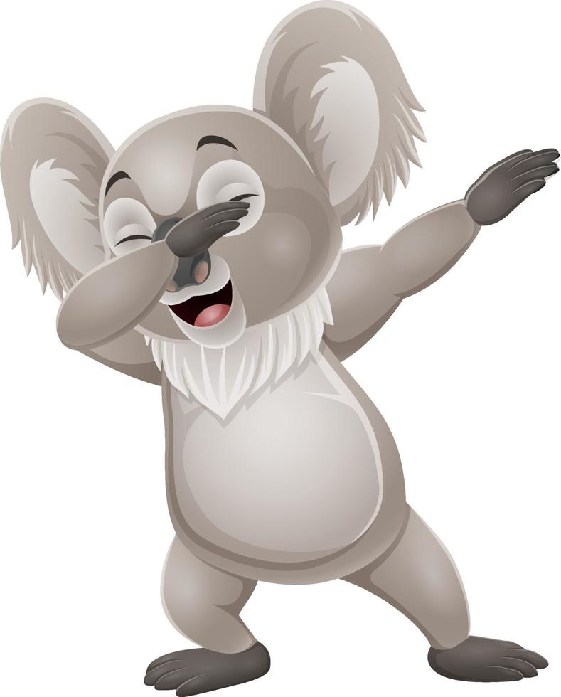 Cartoon funny little koala dabbing dance vector