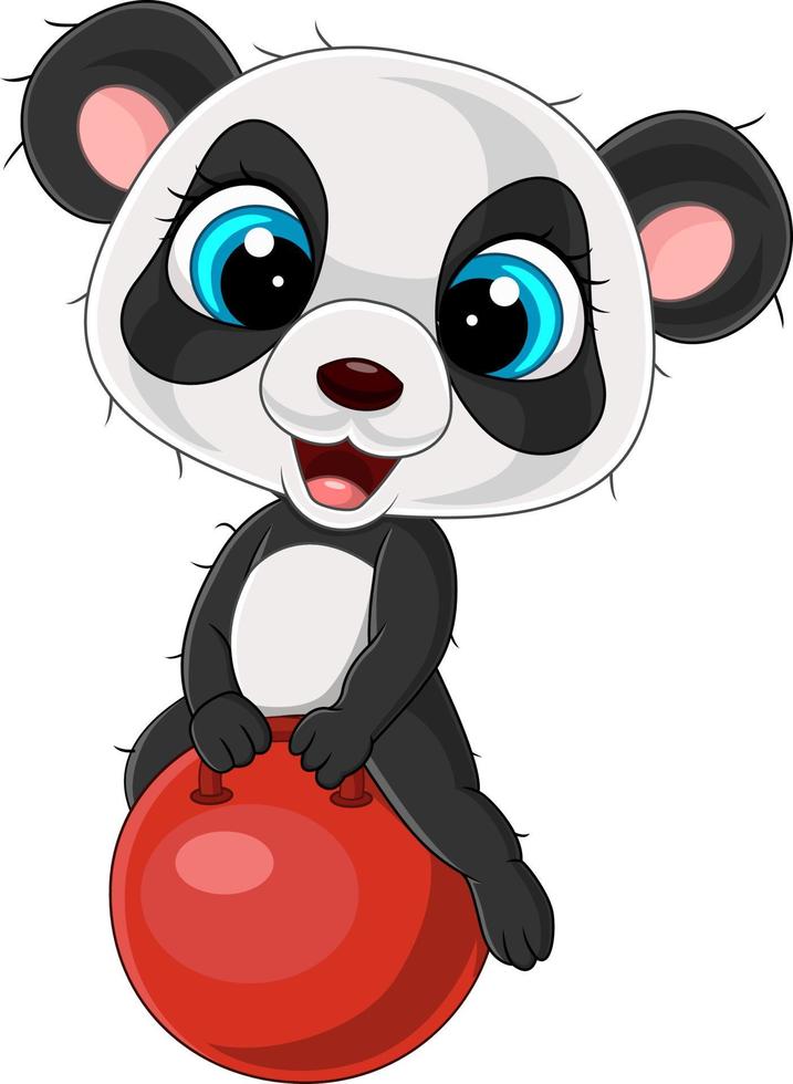 Cartoon little panda with red ball vector