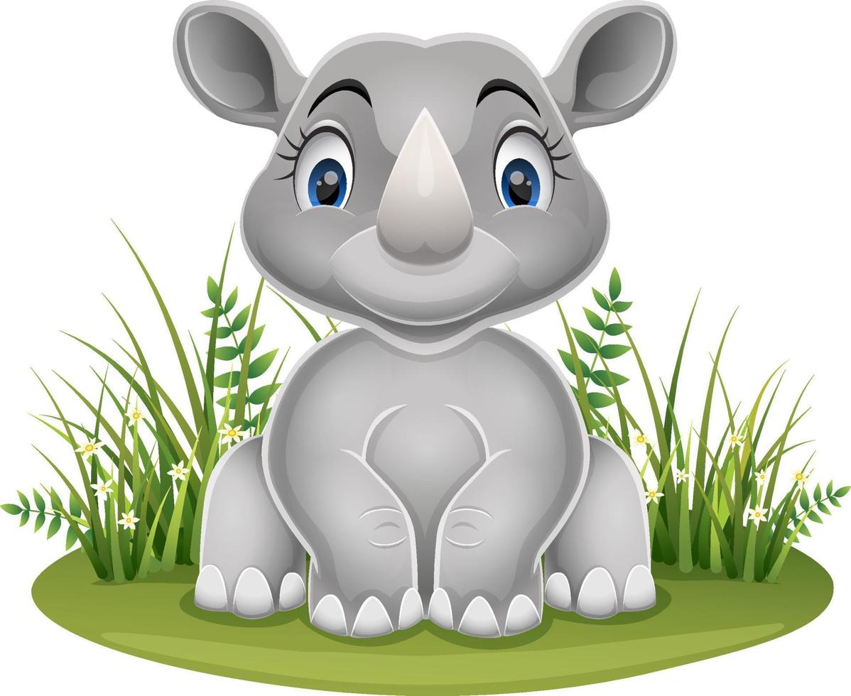 Cartoon hippo with open mouth in the grass vector
