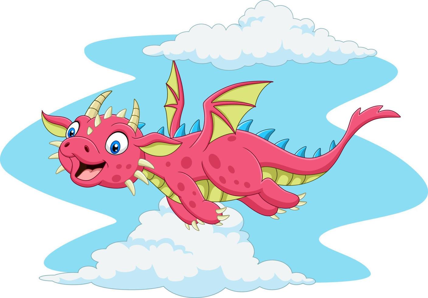 dibujos animados feliz dragón rojo volando vector