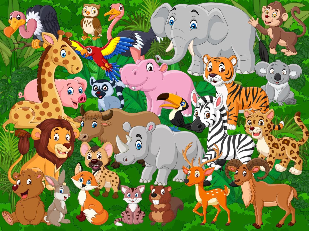 Cartoon wild animals collection set vector