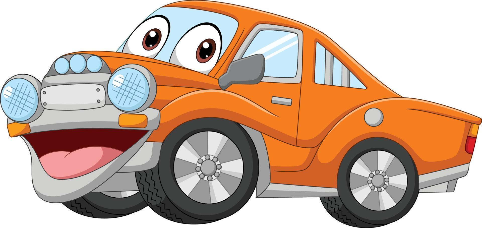 Cartoon funny orange car mascot character vector