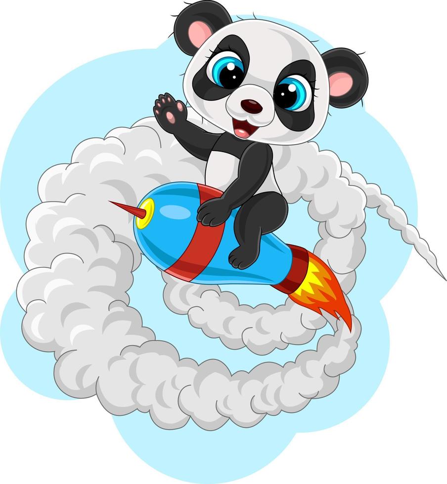 caricatura, bebé, panda, equitación, cohete vector