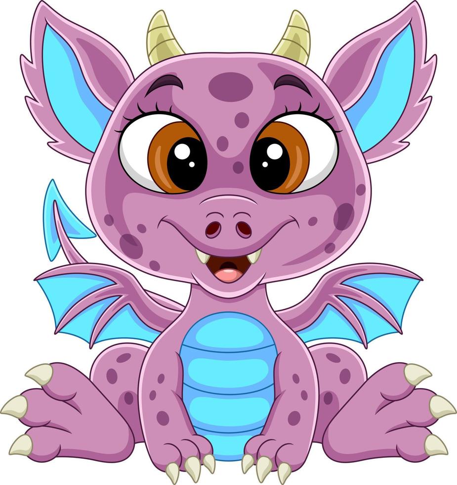 Cartoon funny pink baby dragon sitting vector