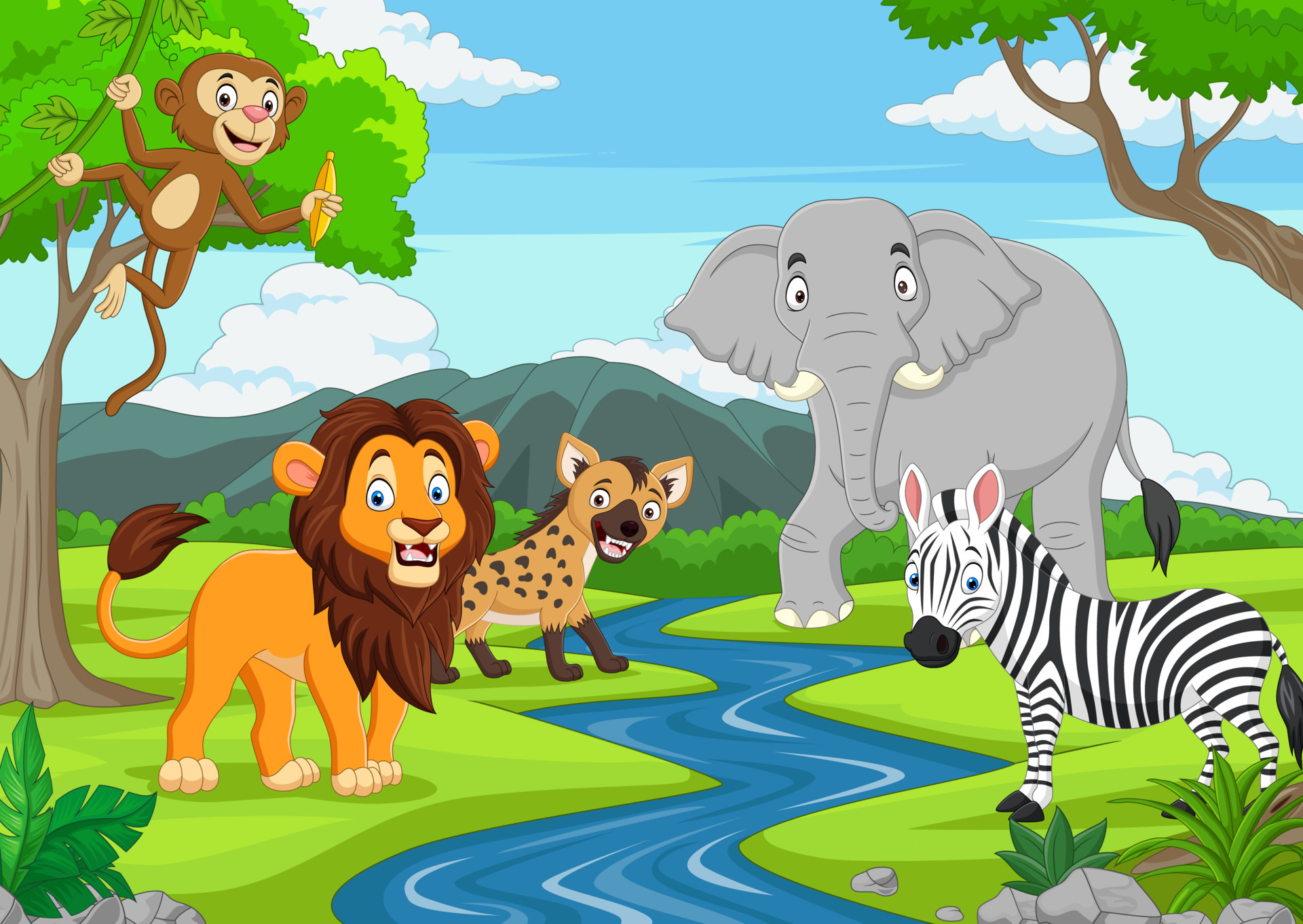 Cartoon wild animals in the jungle 5332378 Vector Art at Vecteezy